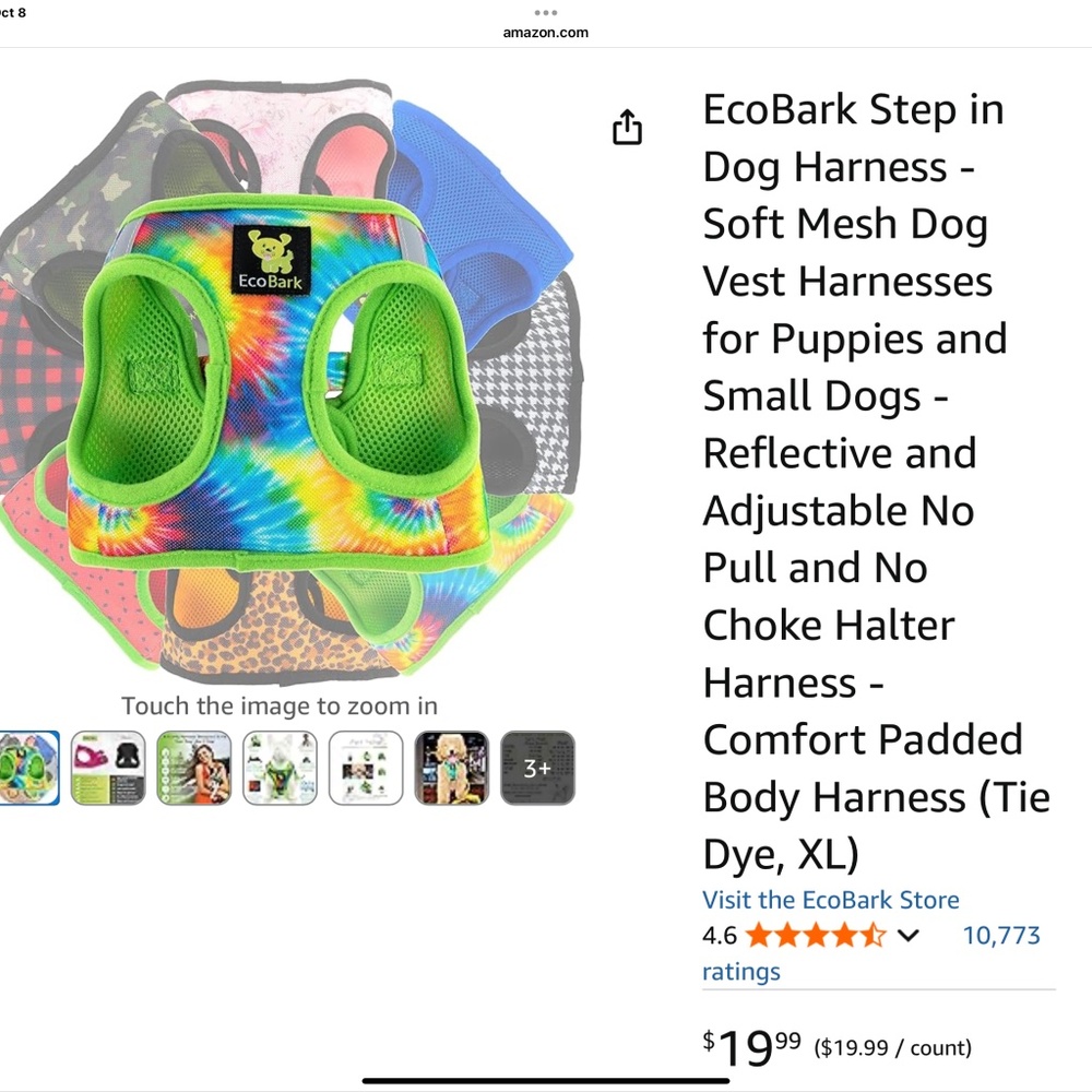 Tie Dye Dog Harness-fits 23 to 28 lbs, like new